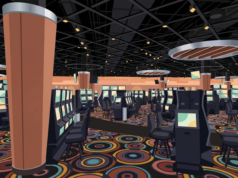 Slot floor with a copper column at Gateway Casinos Innisfil